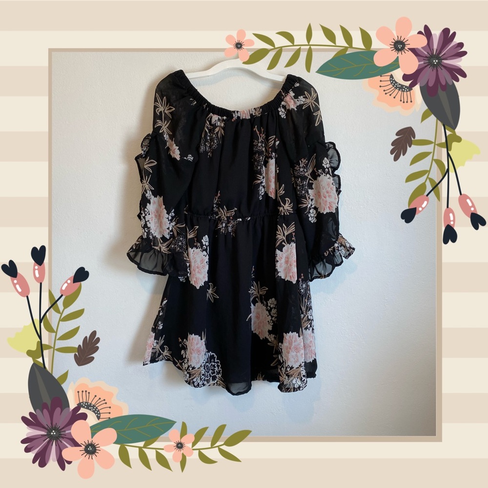 Feathers Cold Shoulder Mini Dress - Picture 2 of 5